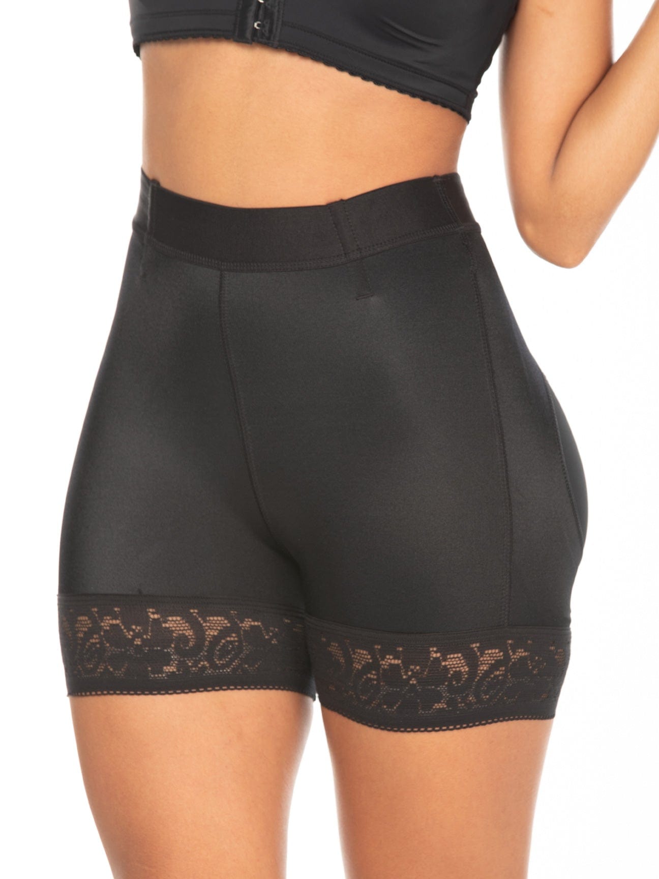 Lower front view of the black sculpting butt lifter.
