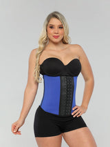 Full front view of Blue Sports Latex Covered Workout Waist Trainer.
