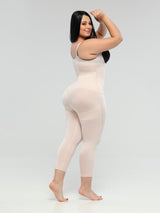 Full side view of plus sized model in white Full Body Shaper Buttock Lifter.