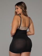 Back view of black high waist body shaper with removable straps.