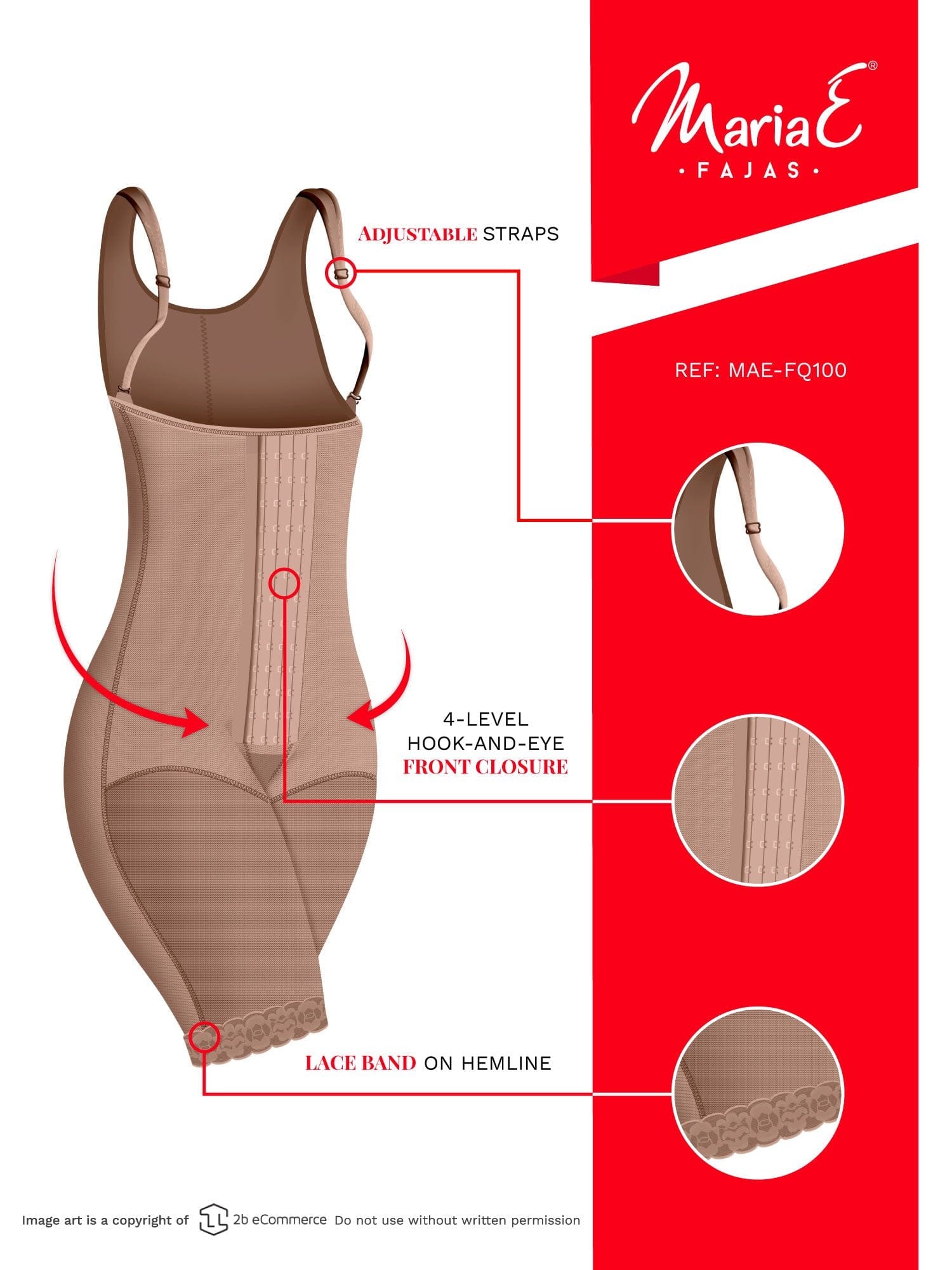 Fajas MariaE FQ100 Post-Cirugía Medio Muslo Faja Con Cuatro Ganchos