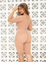 Full back view of full body high compression faja with zipper and bra.