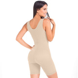 High Compression Mid Thigh Faja with Hooks full body back view beige color.